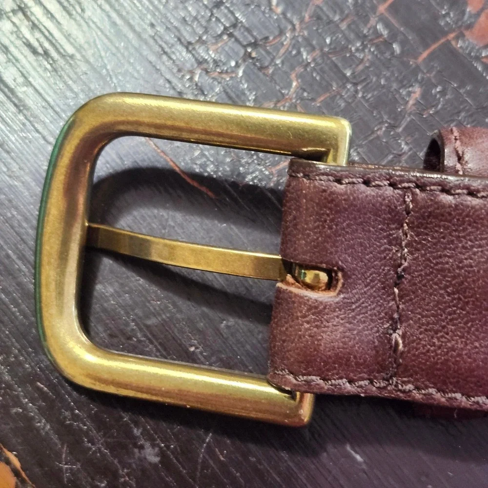 L.L. Bean Leather Belt Mens 36 Brown Brass Buckle Made in USA Classic Dress